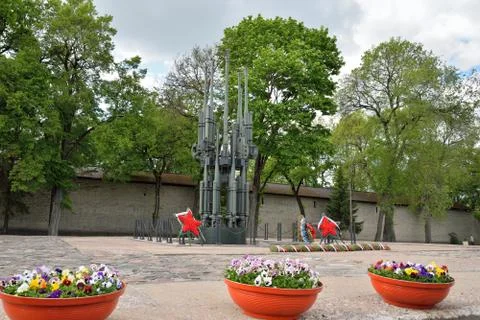 The eternal flame in Pskov on the tomb of the Unknown soldier Me Stock Photos