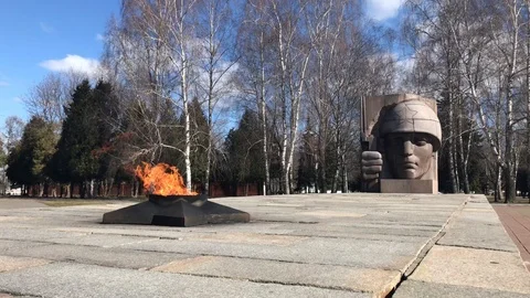 Eternal flame of War memorial in memory of the Second World War and the Great Video stock 126929214