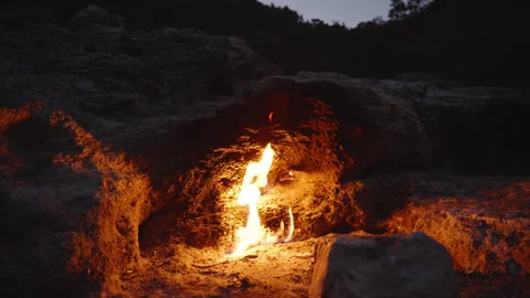 Eternal Flames Emerging from a Rocky Surface at the Chimaera in Turkey, Stock Footage 304187818