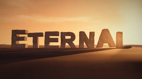 Eternal Giant Eroded Stone Letters Standing in a Desert at Sunset with Stock Footage 341985126