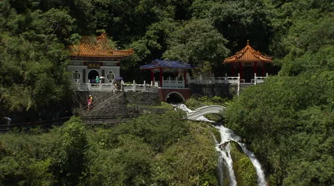 Eternal Spring Shrine. A temple with a cascade in a mountain, Taiwan Stock Footage 44145655