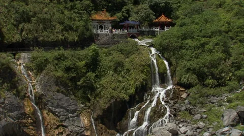 Eternal Spring Shrine. A temple with a cascade in a mountain, Taiwan Stock Footage 44146021