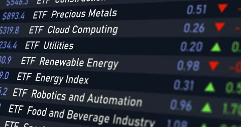 ETF funds yield table, scrolling list of exchange trade funds ticker board Stock Footage 320924435