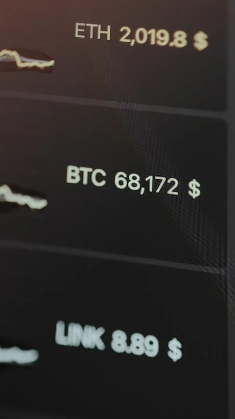 ETH, BTC and LINK prices in US Dollars Stock Footage 329334367