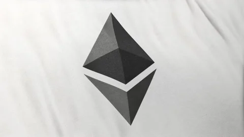 ETH Ethereum icon logo on full-frame white flag loop banner background 스톡 동영상 236600177