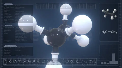 Ethane molecule with description on the computer screen, loopable 3d animation Stock Footage 173376924