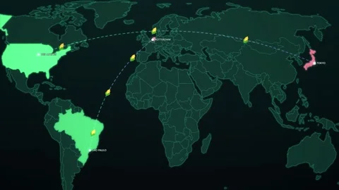 Ethanol Biofuel Export Routes on Dark Map Stockbeeldmateriaal 342338638