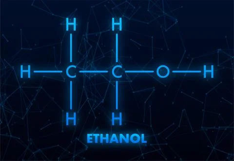 Ethanol Molecular Structure with Glowing Bonds on Dark Background Illustrazione stock