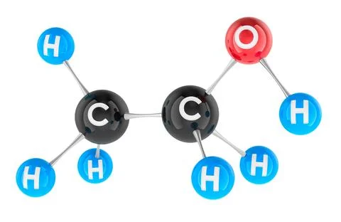 Ethanol molecule model C2H5OH. 3D rendering Stock Illustration