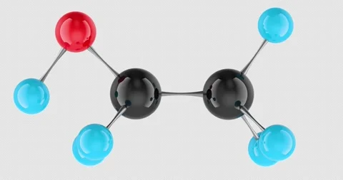 Ethanol molecule model C2H5OH rotation animation seamlessly loopable. 3D re.. Stockbeeldmateriaal 334689420