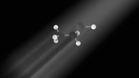 Ethanol molecule rotating in dark space with dramatic volumetric lighting Stock Footage 341802117