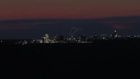 Ethanol Plant Night Lights Prairie Horizon Twilight Biofuel Facility North Stockbeeldmateriaal 337435280