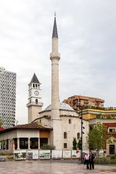 The Et'hem Bey Mosque and the Clock Tower of Tirana Stock Photos