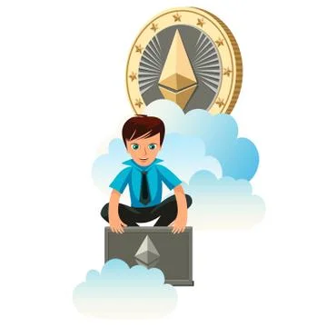 Ether cryptocoin mining flat poster Illustrazione stock