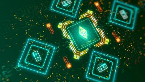 Ether cryptocurrency token mining concept. Financial and business theme Stock Illustration