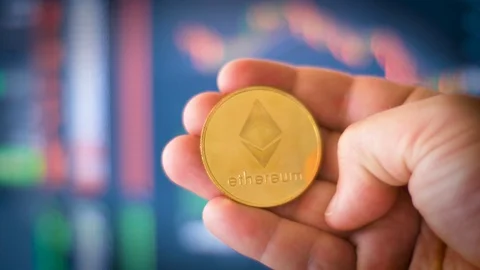 Ether Ethereum Crypto Currency Financial Technology Token Coin Stock Footage 89879689