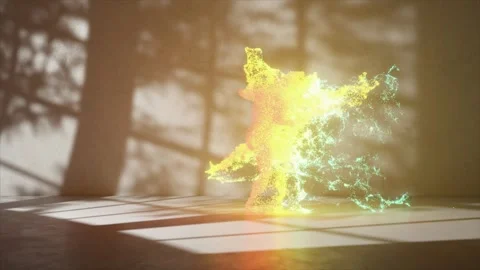 Ethereal 3D rendering of a figure exploding in vibrant colors against a shadowed Stock Footage 274904933