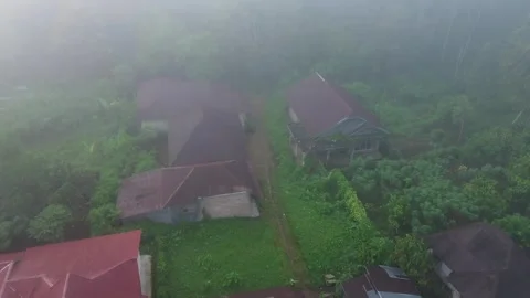 Ethereal aerial perspective of a secluded hamlet nestled in verdant wildern.. Stock Footage 337269770