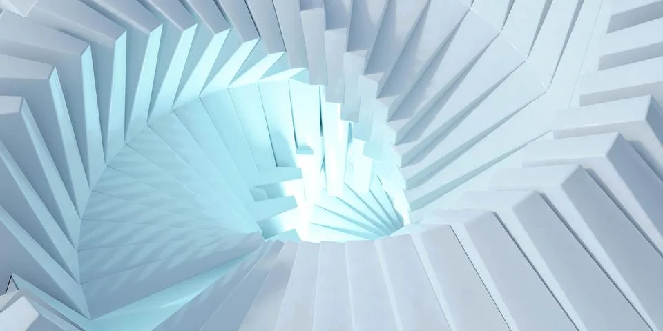 An ethereal blue light emanating from a pristine white background 3d render Stock Illustration