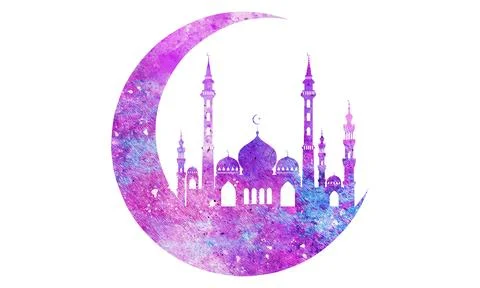 Ethereal moon, divine mosque image. Illustrazione stock