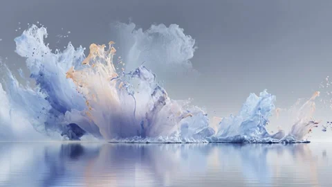 Ethereal white splash rises over calm reflective surface Video stock 317072656