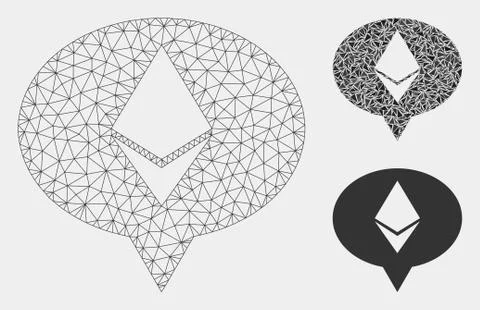 Ethereum Banner Balloon Vector Mesh Carcass Model and Triangle Mosaic Icon Stock Illustration