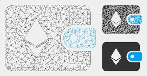 Ethereum Billfold Vector Mesh Network Model and Triangle Mosaic Icon Stock Illustration