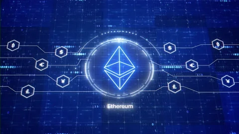 Ethereum blockchain animated logo. ETH cryptocurrency. Digital crypto Stock Footage 156940183