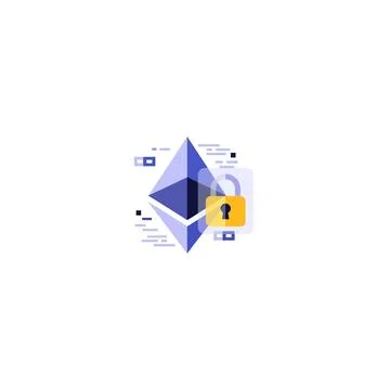 Ethereum blockchain security concept with padlock icon Stock Illustration