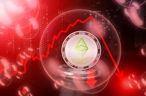 Ethereum Cash in a soap bubble. Down drop crash bubble Stock Illustration