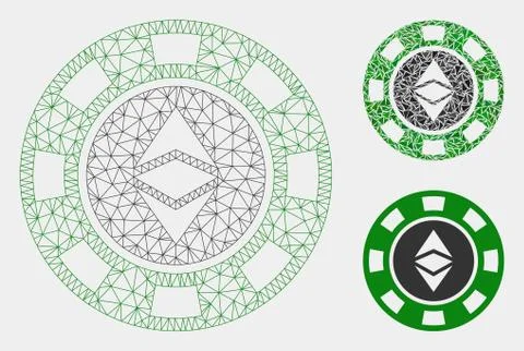 Ethereum Casino Chip Vector Mesh Carcass Model and Triangle Mosaic Icon Stock Illustration