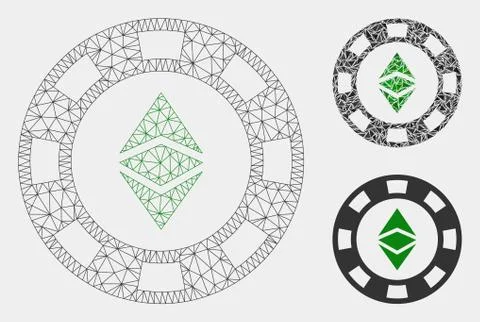 Ethereum Casino Chip Vector Mesh 2D Model and Triangle Mosaic Icon Stock Illustration