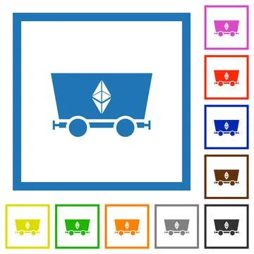 Ethereum classic criptocurrency mining flat framed icons Stock-Illustration
