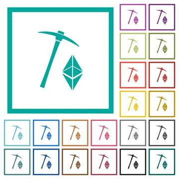 Ethereum classic cryptocurrency mining flat color icons with quadrant frames イラスト素材