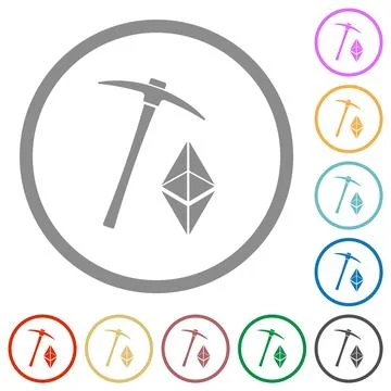 Ethereum classic cryptocurrency mining flat icons with outlines Stock-Illustration