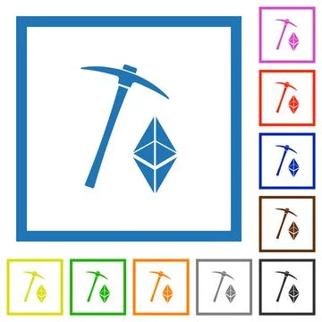 Ethereum classic cryptocurrency mining flat framed icons Stock-Illustration
