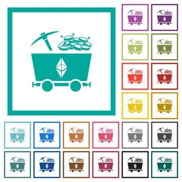 Ethereum classic cryptocurrency mining with treasure flat color icons with qu Stock-Illustration