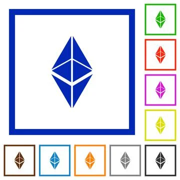 Ethereum classic digital cryptocurrency flat framed icons Illustrazione stock