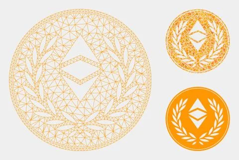Ethereum Classic Laurel Coin Vector Mesh Network Model and Triangle Mosaic Icon Stock Illustration