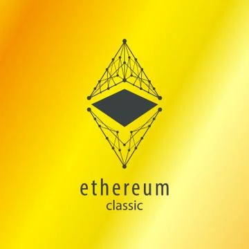 Ethereum Classic Symbol Vector Icon with Golden Backgrounds Stock Illustration