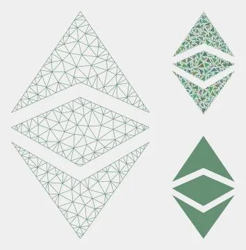 Ethereum Classic Vector Mesh 2D Model and Triangle Mosaic Icon Stock Illustration
