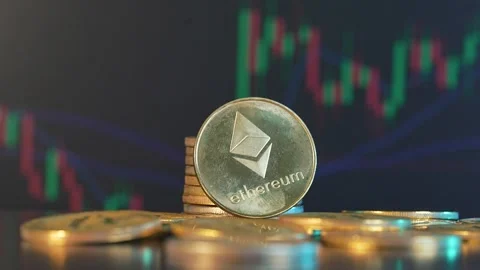 Ethereum coin with financial data background. Crypto market trends concept. Data Stock-Footage 311623080