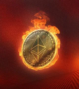Ethereum Coin On Fire Illustration