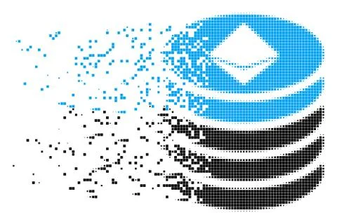 Ethereum Coin Stack Dissolving Pixel Icon Stock Illustration