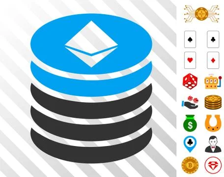Ethereum Coin Stack Icon with Bonus Stock Illustration