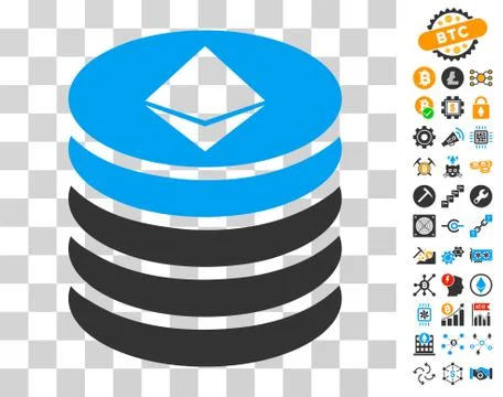 Ethereum Coin Stack Icon with Bonus Stock Illustration