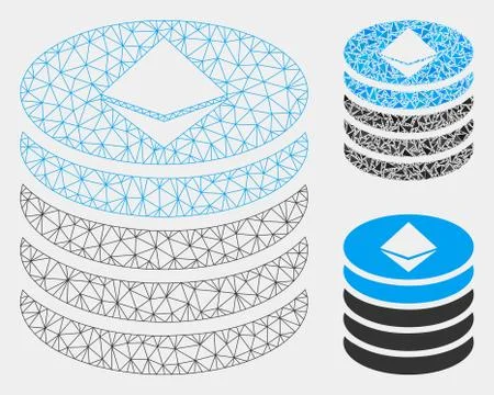Ethereum Coin Stack Vector Mesh Carcass Model and Triangle Mosaic Icon Stock Illustration