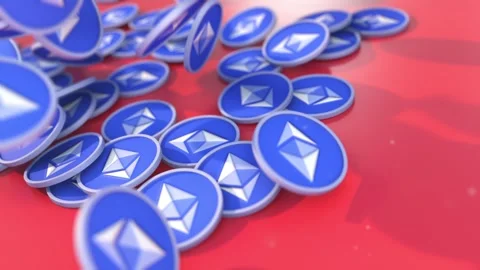 Ethereum coins falling, Dynamic Camera Movement, Ultra HD animation Stock Footage 271083240