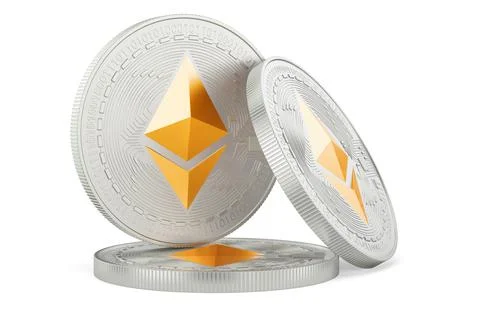 Ethereum coins set, 3D rendering 스톡 일러스트
