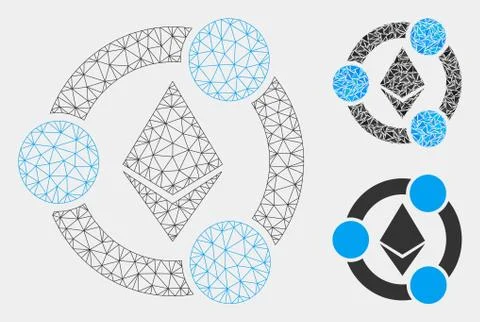 Ethereum Collaboration Vector Mesh Network Model and Triangle Mosaic Icon Stock Illustration